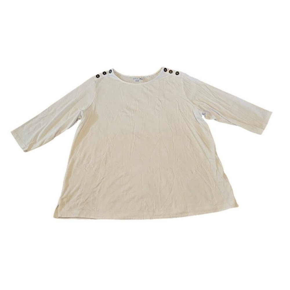 J. Jill Cream Boat Neck 3/4 Sleeve Button Shoulder Top 1X Cotton Modal Shirt